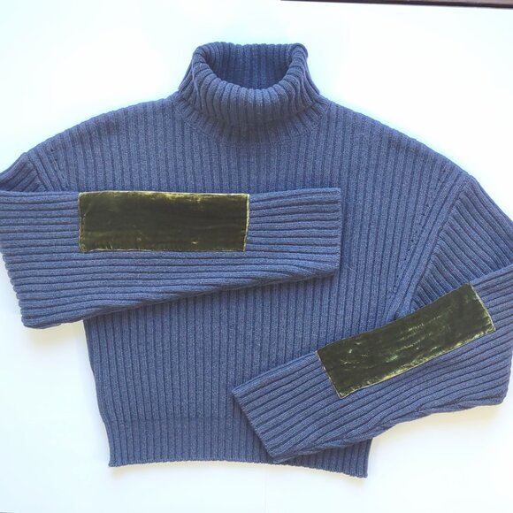 MO&Co. Edition Wool Ribbed Chunky High Neck Crop Sweater Velvet Boho Edgy Medium - Picture 1 of 9